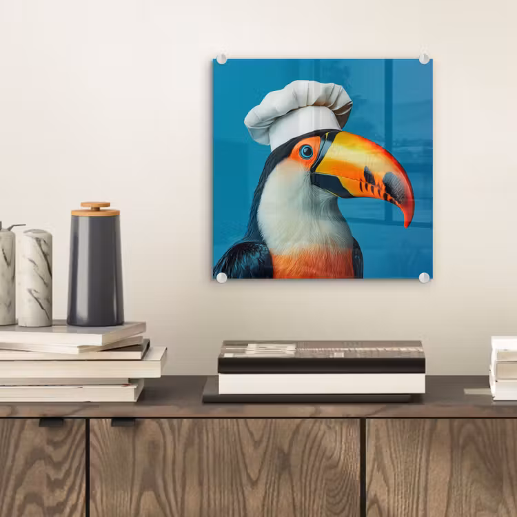 Glas schilderij - Toekan - Papegaai - Vogel - Koksmuts — 2
