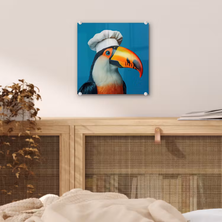 Glas schilderij - Toekan - Papegaai - Vogel - Koksmuts — 5