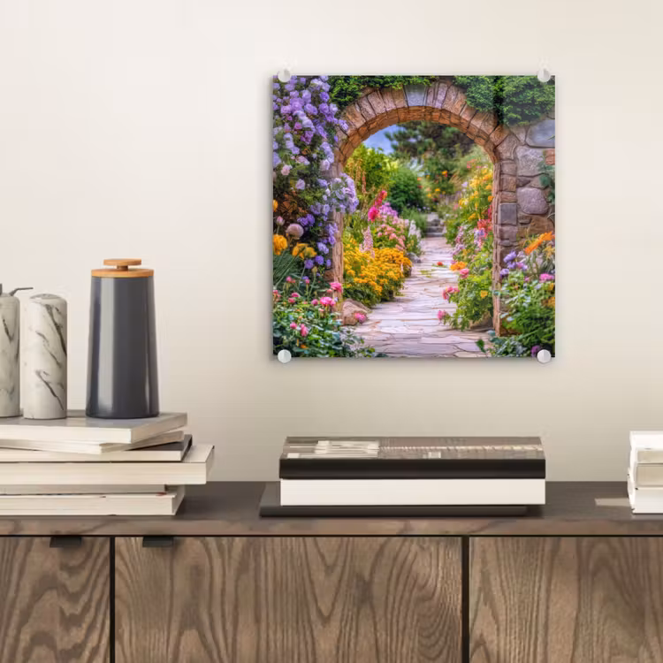 Glas schilderij - Doorkijk - Bloemen - Pad - Natuur — 2