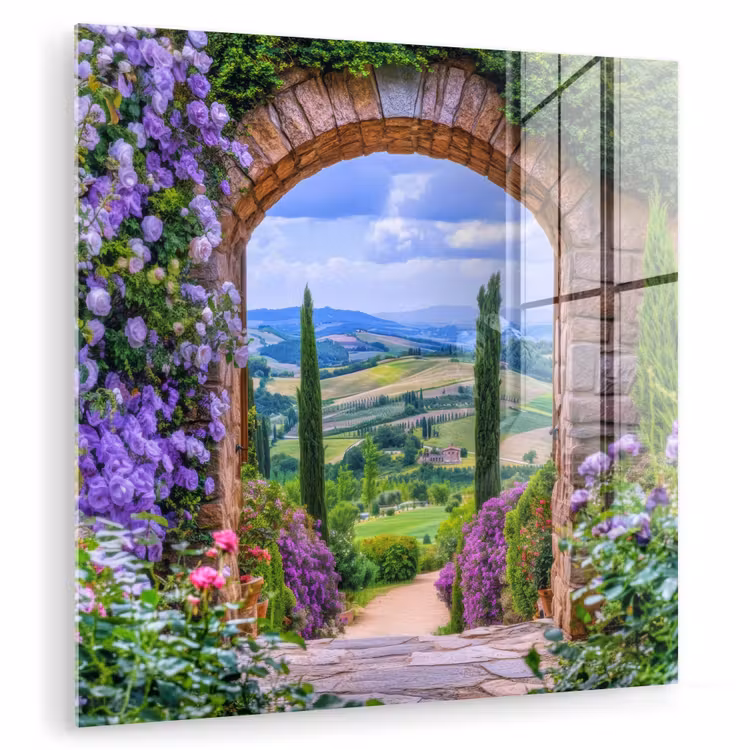 Glas schilderij - Doorkijk - Toscane - Landschap - Poort — 1
