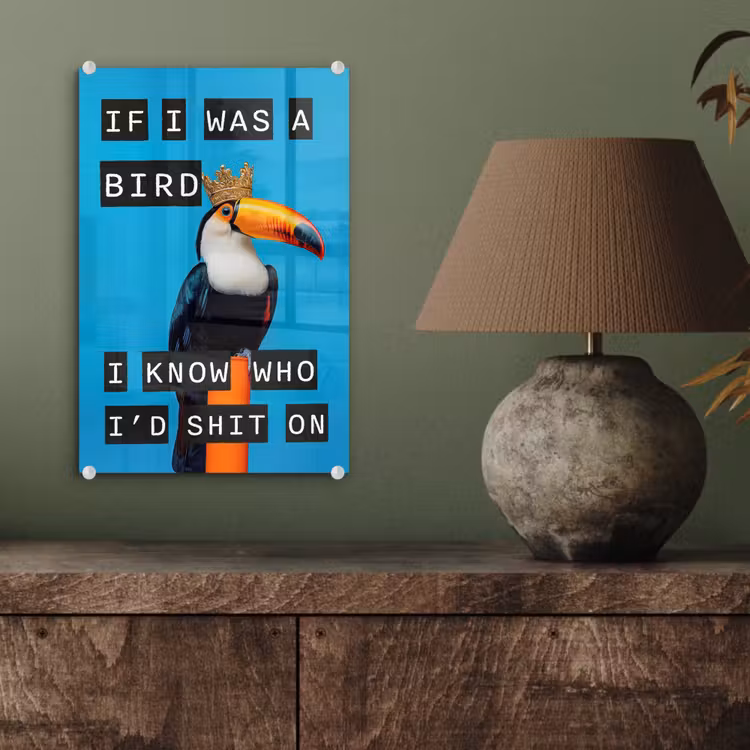 Glas schilderij - Vogel - Toekan - Blauw - Quotes — 4