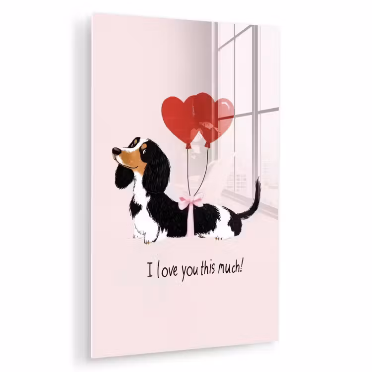 Glas schilderij - Hond - Teckel - Valentijn - Love — 1