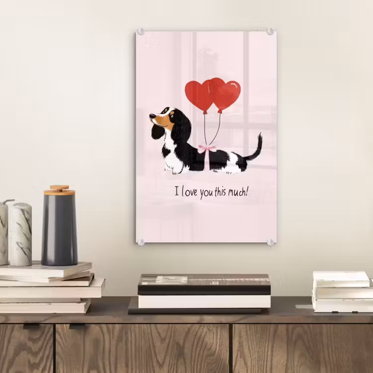 Glas schilderij - Hond - Teckel - Valentijn - Love — 2
