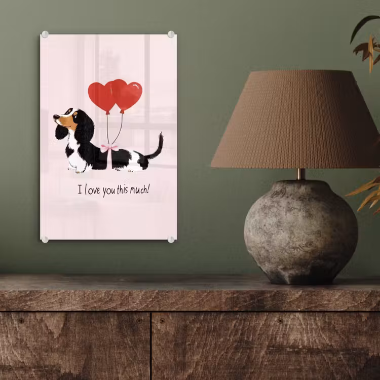 Glas schilderij - Hond - Teckel - Valentijn - Love — 4