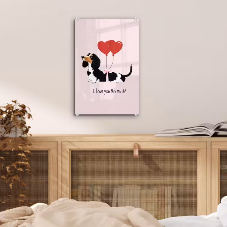Glas schilderij - Hond - Teckel - Valentijn - Love — 5