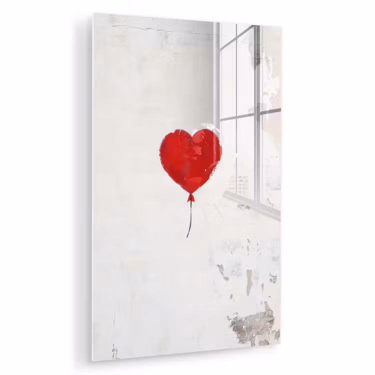 Glas schilderij - Ballon - Rood - Hart — 1