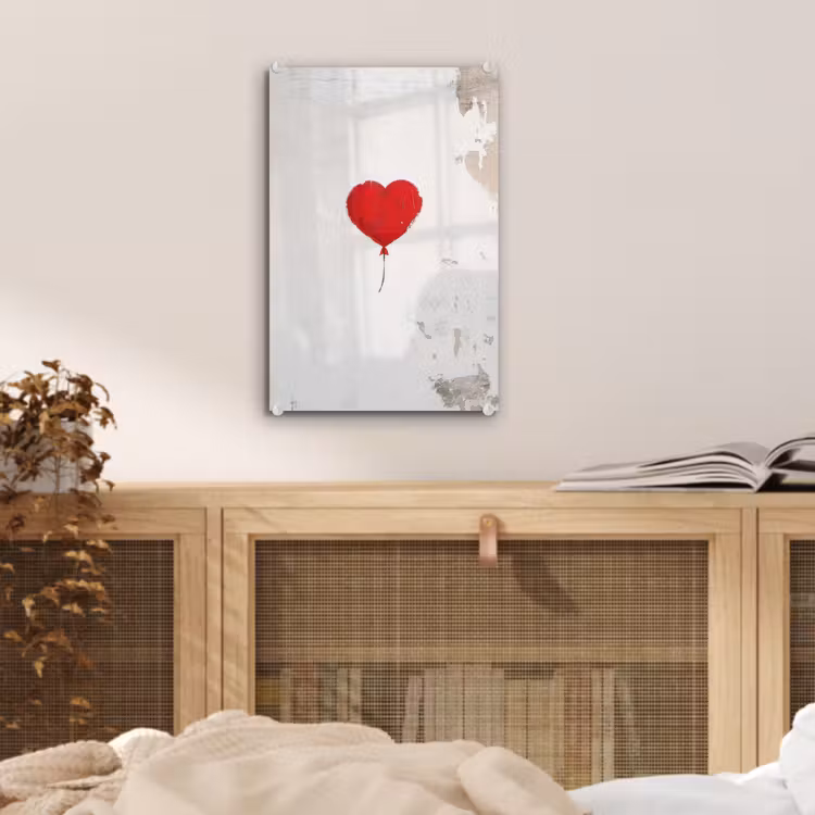 Glas schilderij - Ballon - Rood - Hart — 5