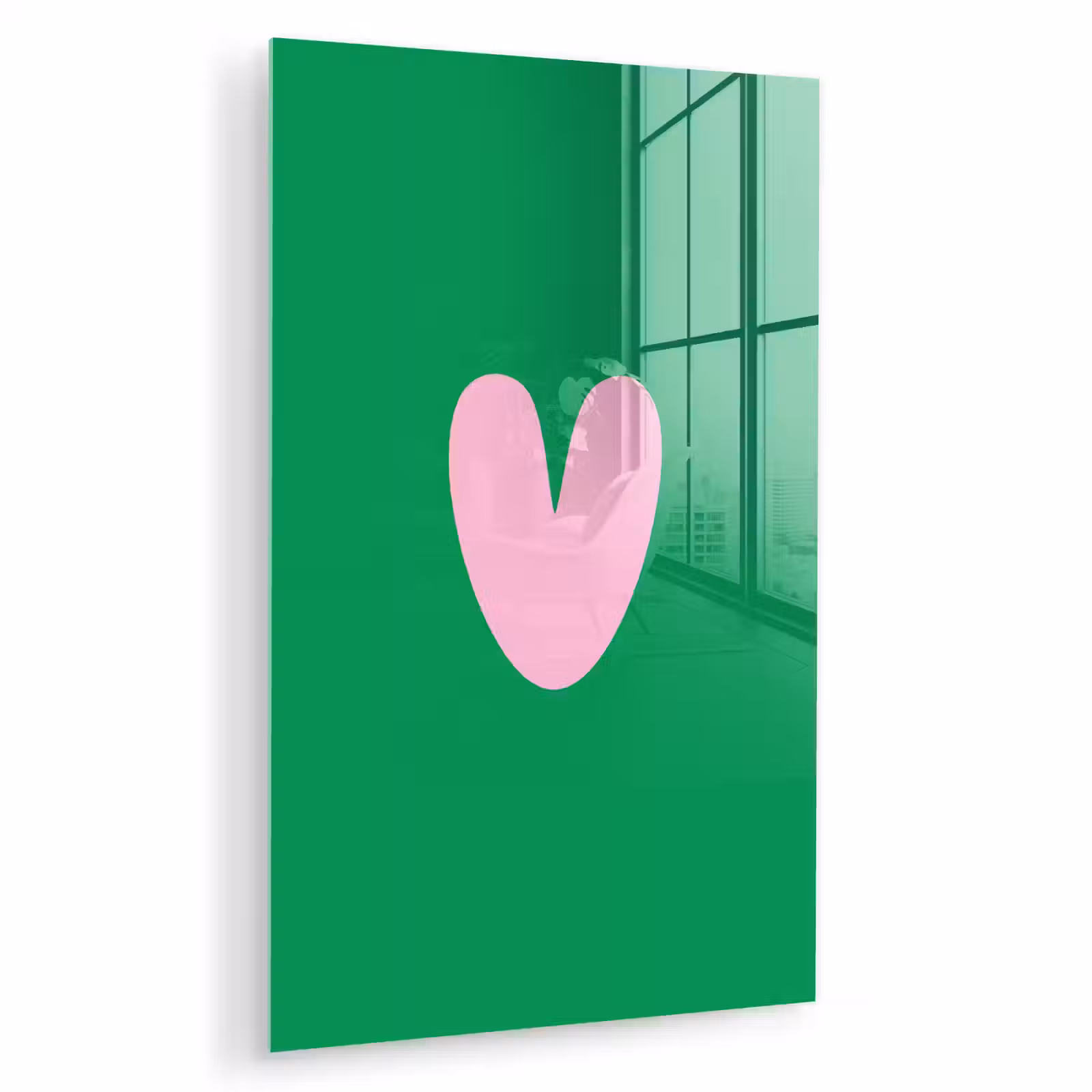Glas schilderij - Groen - Hart - Minimalistisch - Valentijn — 1