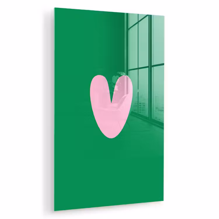 Glas schilderij - Groen - Hart - Minimalistisch - Valentijn — 1