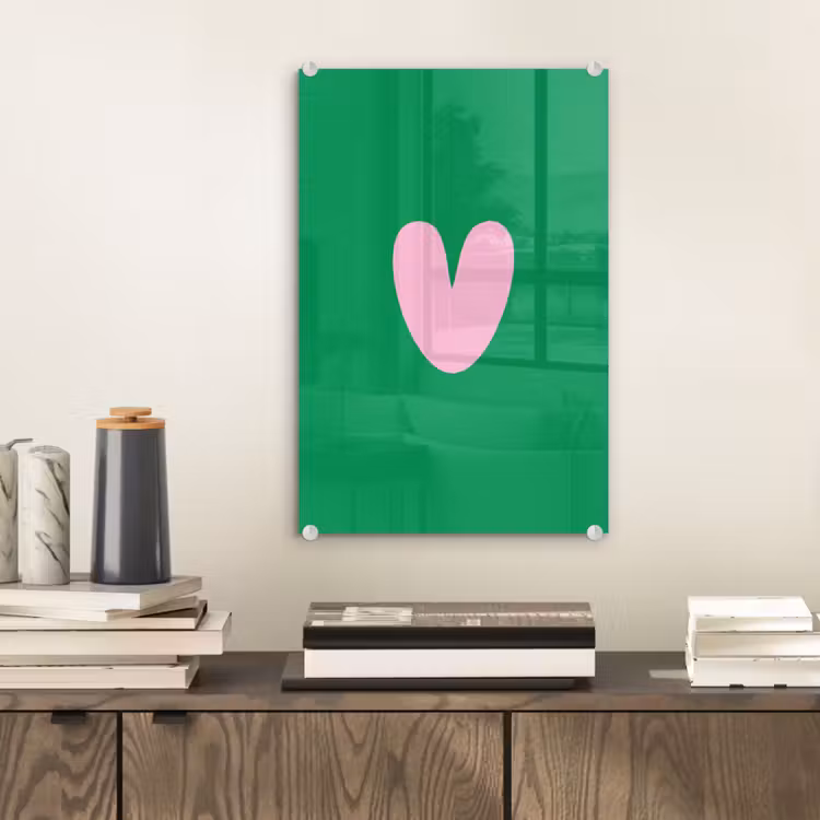 Glas schilderij - Groen - Hart - Minimalistisch - Valentijn — 2