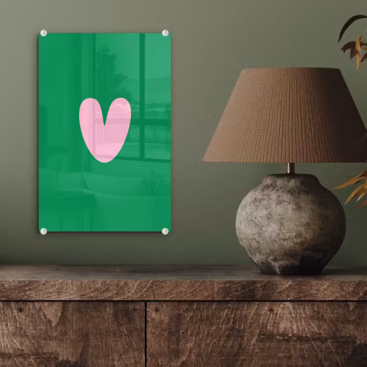 Glas schilderij - Groen - Hart - Minimalistisch - Valentijn — 4