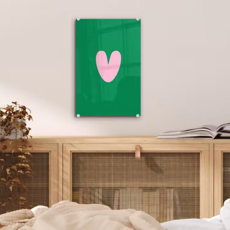 Glas schilderij - Groen - Hart - Minimalistisch - Valentijn — 5