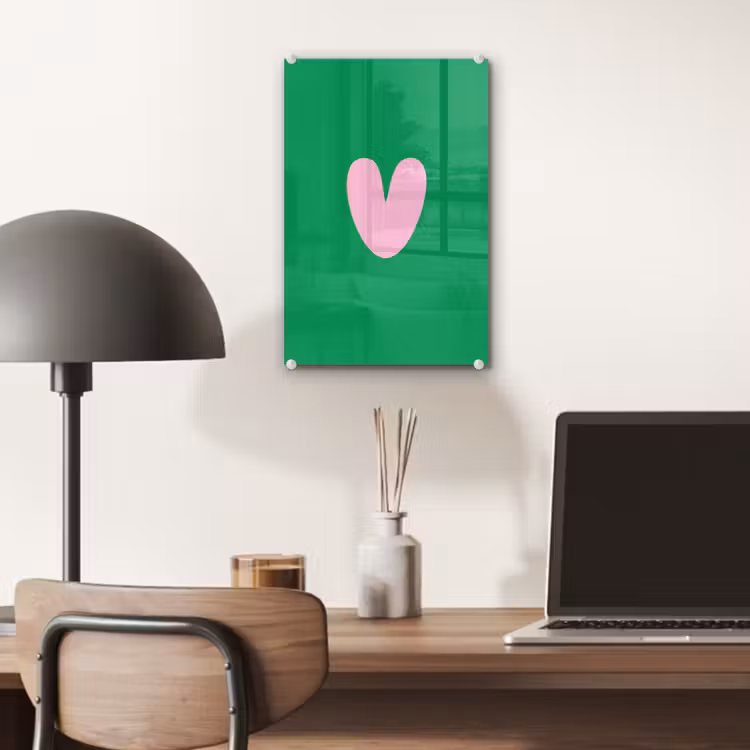 Glas schilderij - Groen - Hart - Minimalistisch - Valentijn — 7