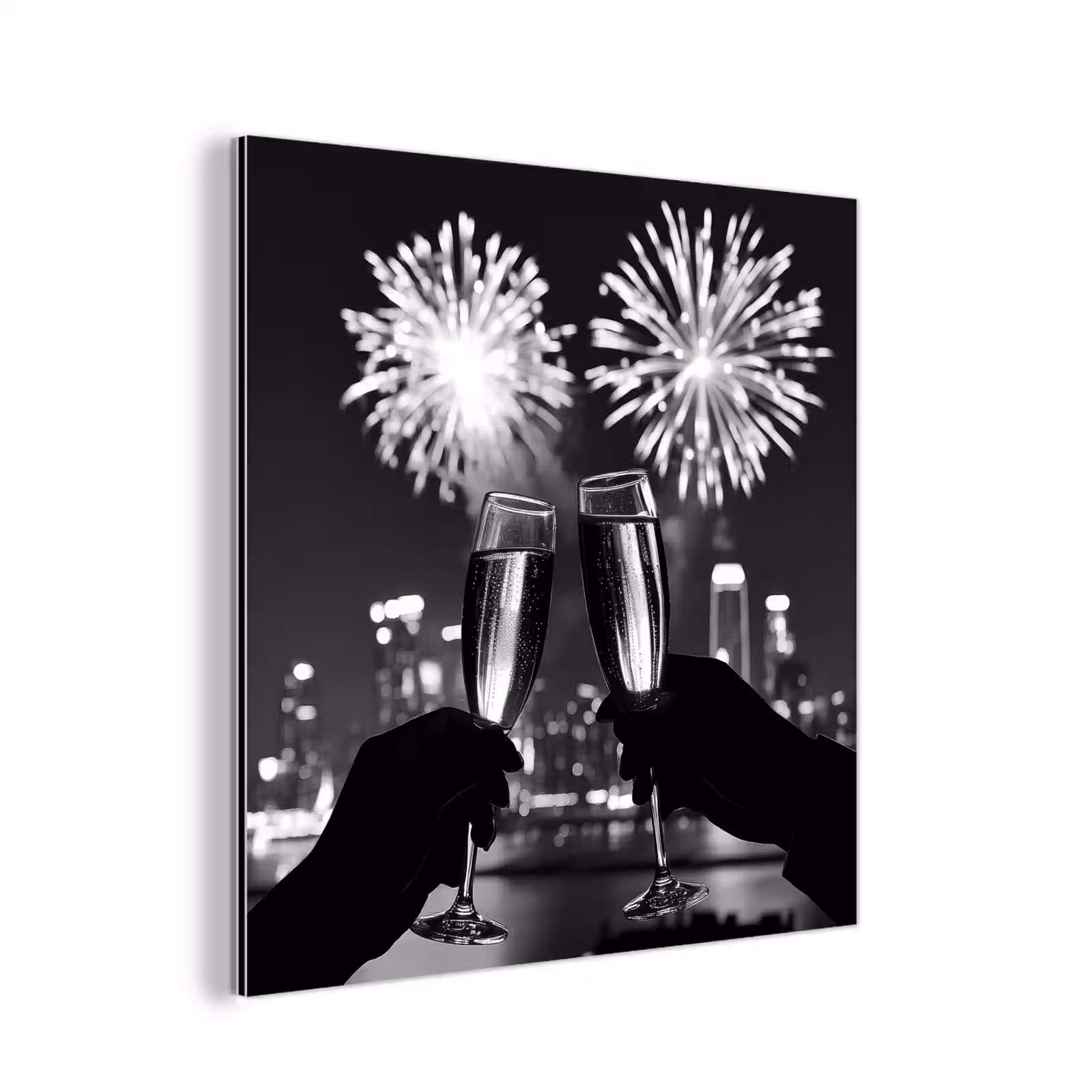 Aluminium schilderij - Vuurwerk - Proosten - Skyline - Champagne — 1