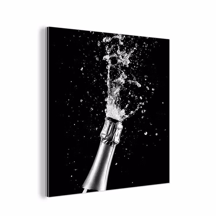 Aluminium schilderij - Champagne - Zwart - Spetters - Popping — 1