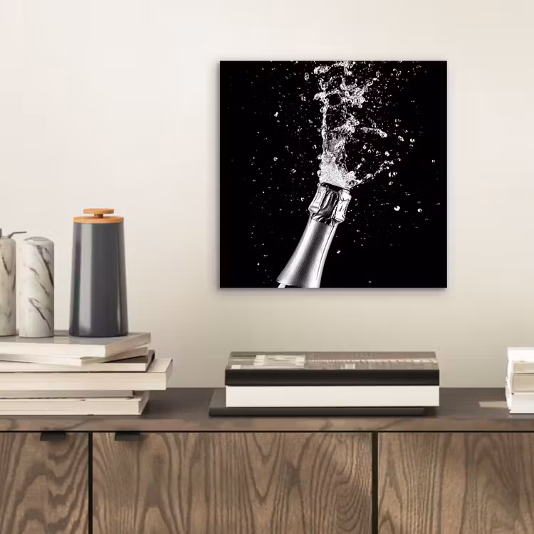 Aluminium schilderij - Champagne - Zwart - Spetters - Popping — 2