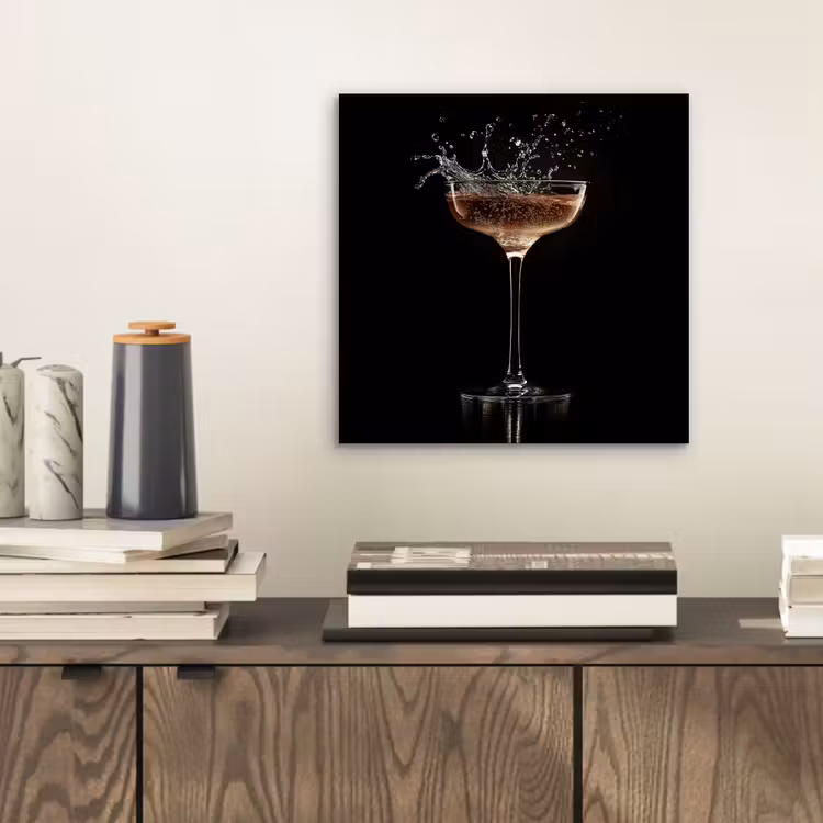 Aluminium schilderij - Cocktail - Zwart - Spetters - Glas — 2