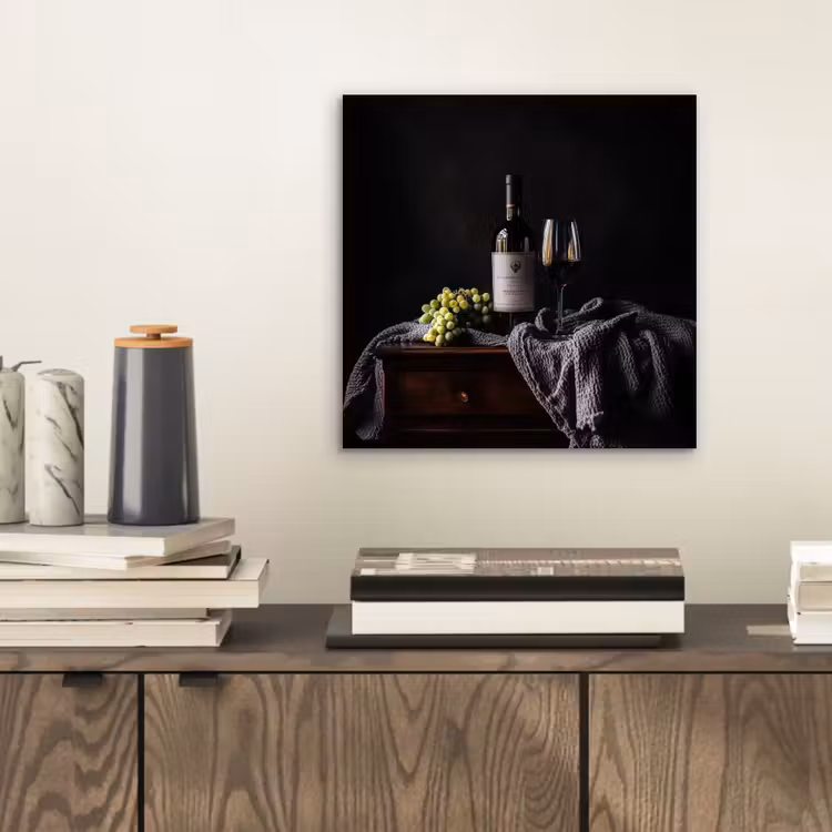 Aluminium schilderij - Druiven - Wijn - Rood - Tafel — 2
