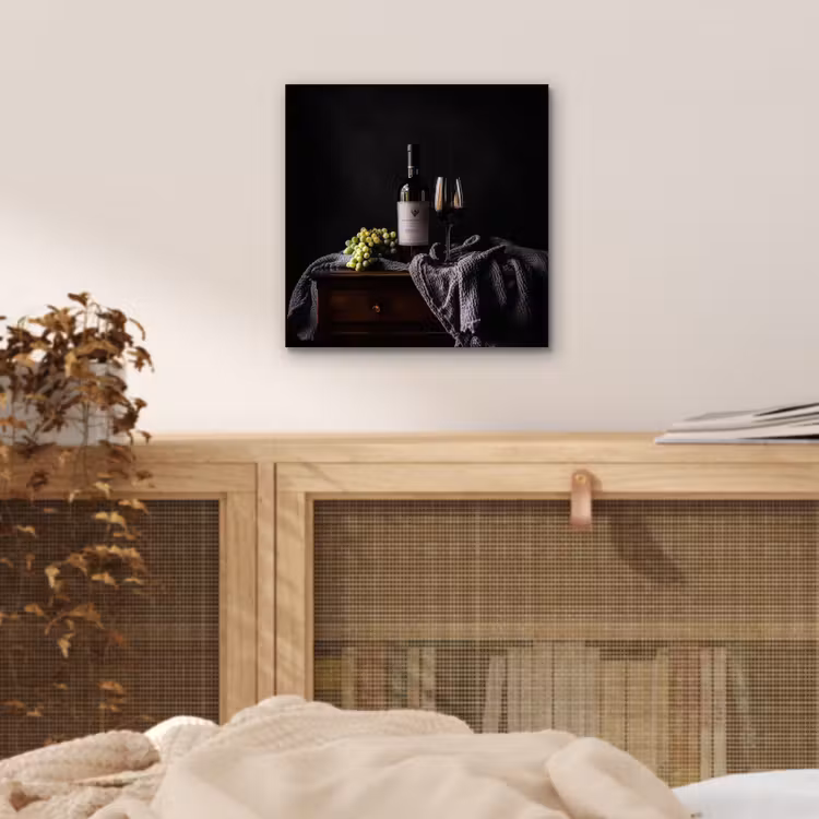 Aluminium schilderij - Druiven - Wijn - Rood - Tafel — 4