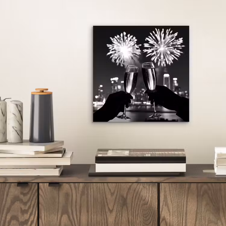 Aluminium schilderij - Vuurwerk - Proosten - Skyline - Champagne — 2