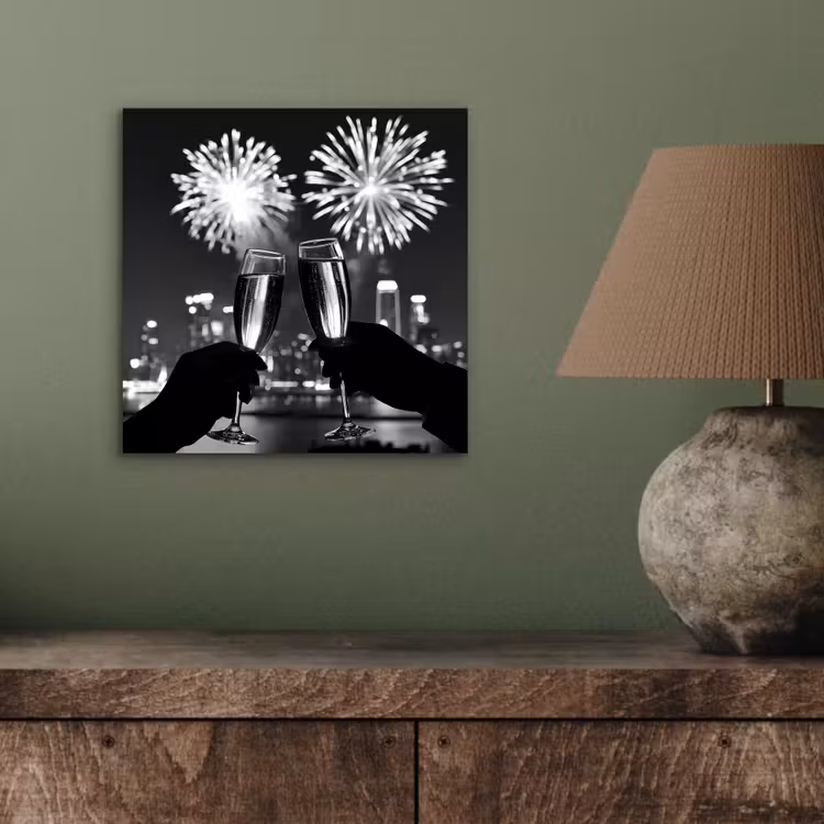 Aluminium schilderij - Vuurwerk - Proosten - Skyline - Champagne — 3
