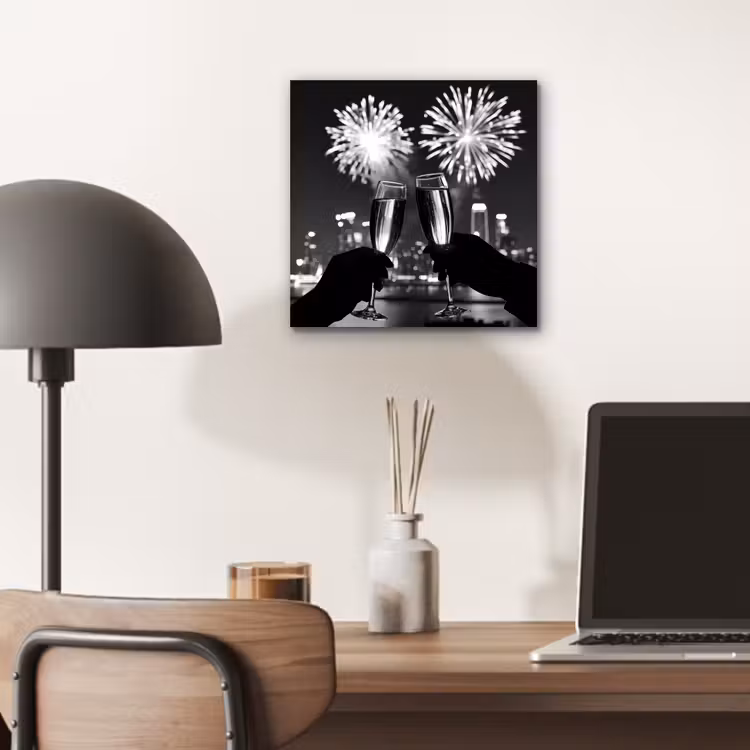 Aluminium schilderij - Vuurwerk - Proosten - Skyline - Champagne — 6