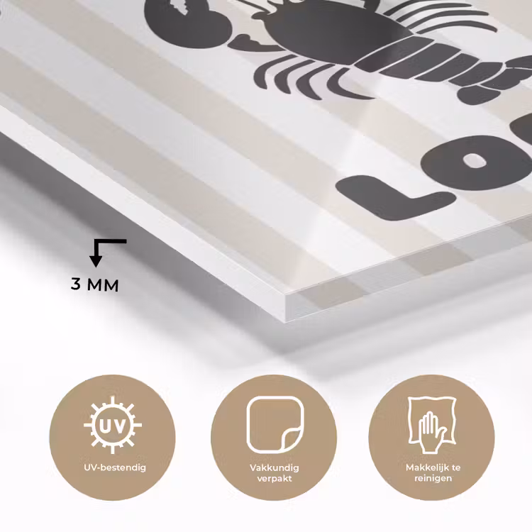 Glas schilderij - Lobster - Beige - Minimalistisch — 3