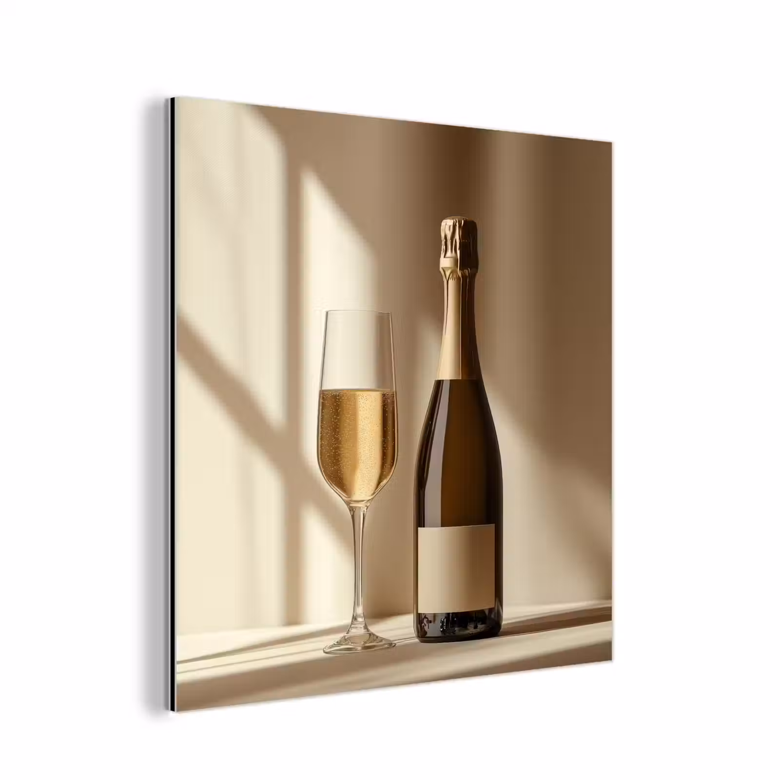 Aluminium schilderij - Champagne - Beige - Schaduw - Bubbels — 1