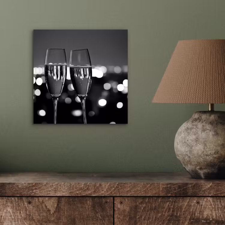Aluminium schilderij - Bubbels - Proosten - Champagneglazen - Stadslichten — 3