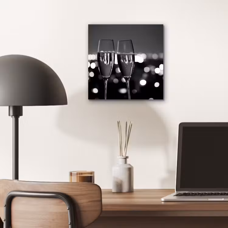 Aluminium schilderij - Bubbels - Proosten - Champagneglazen - Stadslichten — 6