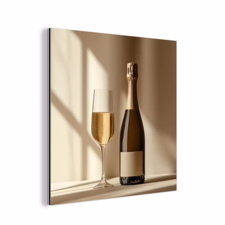 Aluminium schilderij - Champagne - Beige - Schaduw - Bubbels — 1