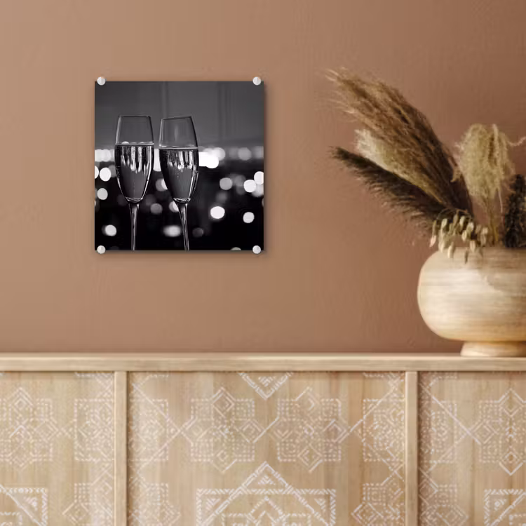 Glas schilderij - Bubbels - Proosten - Champagneglazen - Stadslichten — 6