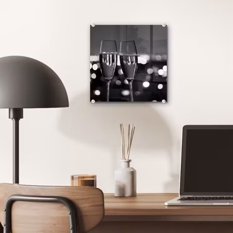 Glas schilderij - Bubbels - Proosten - Champagneglazen - Stadslichten — 7