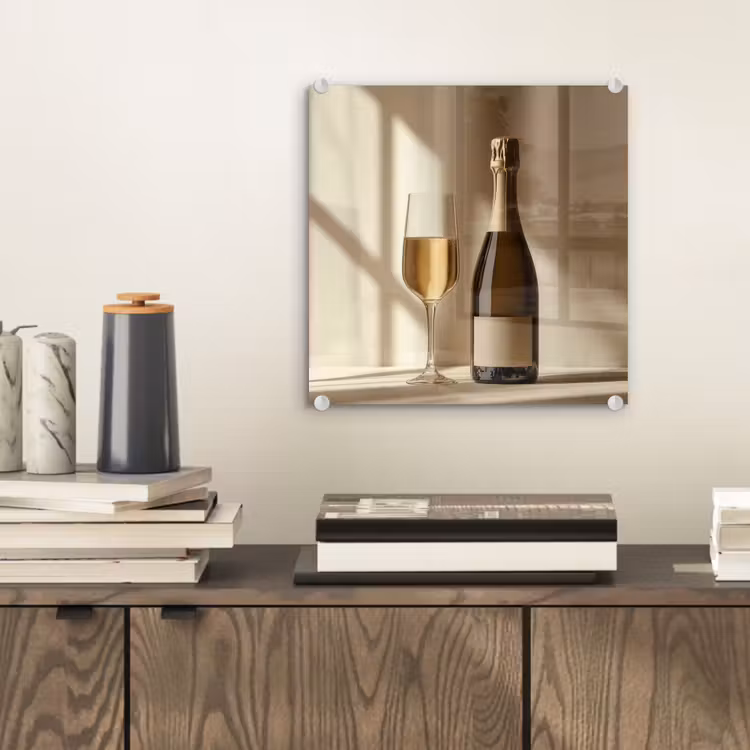 Glas schilderij - Champagne - Beige - Schaduw - Bubbels — 2