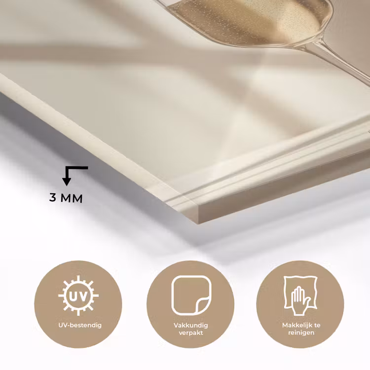 Glas schilderij - Champagne - Beige - Schaduw - Bubbels — 3