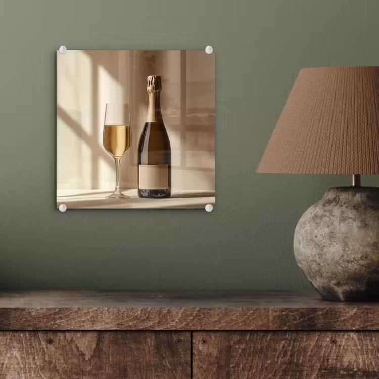 Glas schilderij - Champagne - Beige - Schaduw - Bubbels — 4