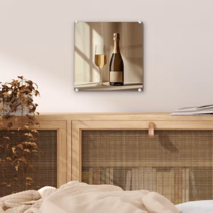 Glas schilderij - Champagne - Beige - Schaduw - Bubbels — 5
