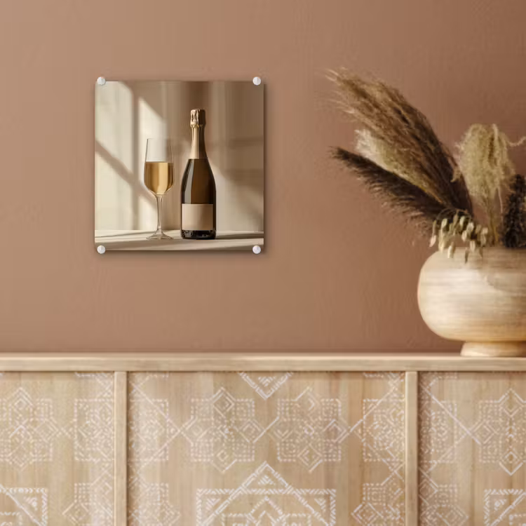 Glas schilderij - Champagne - Beige - Schaduw - Bubbels — 6