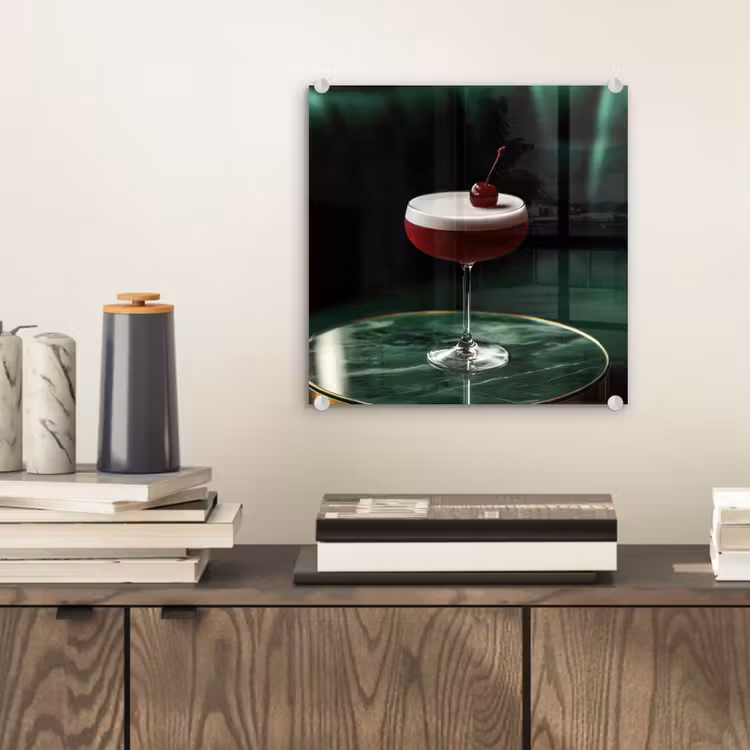 Glas schilderij - Kers - Cocktail - Rood - Marmer — 2