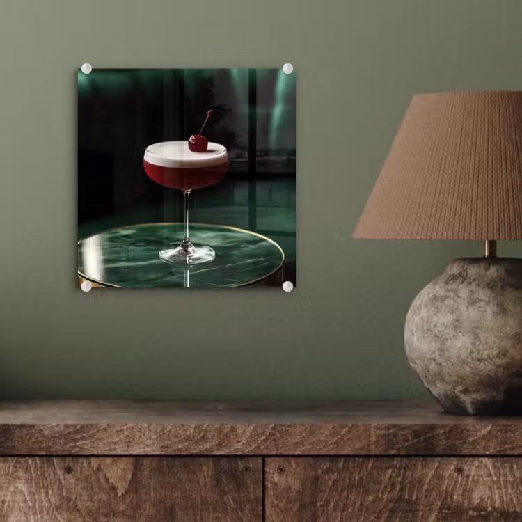 Glas schilderij - Kers - Cocktail - Rood - Marmer — 4