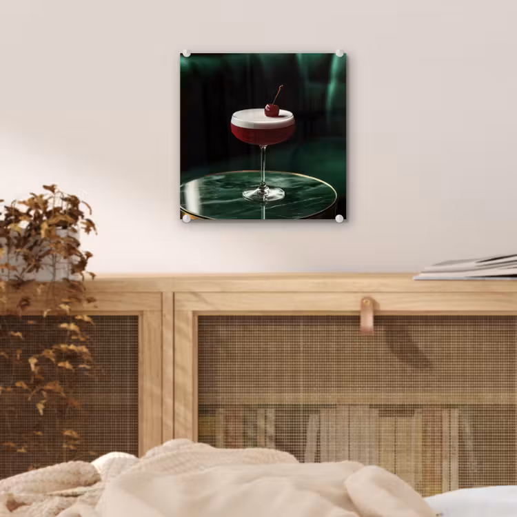 Glas schilderij - Kers - Cocktail - Rood - Marmer — 5