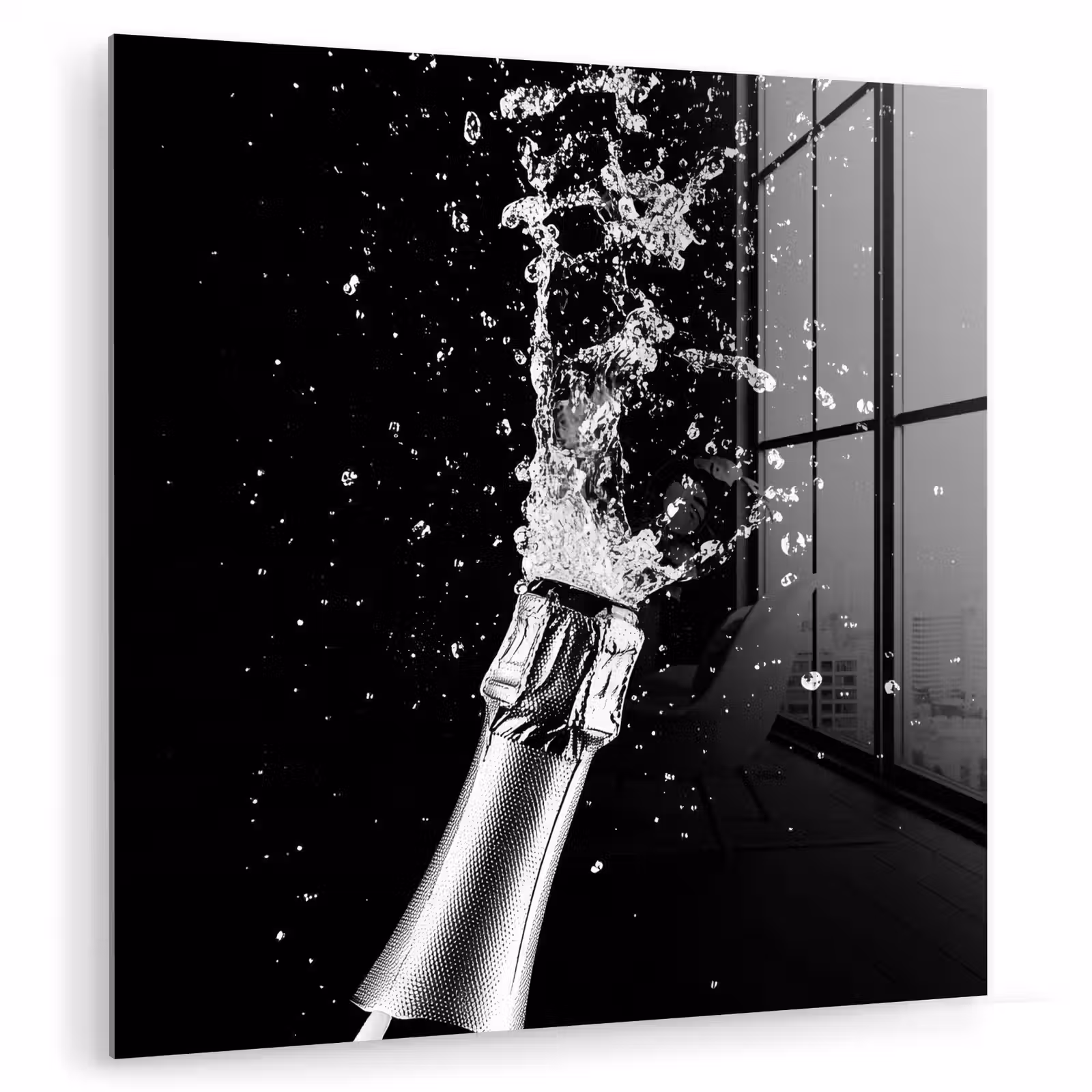 Glas schilderij - Champagne - Zwart - Spetters - Popping — 1