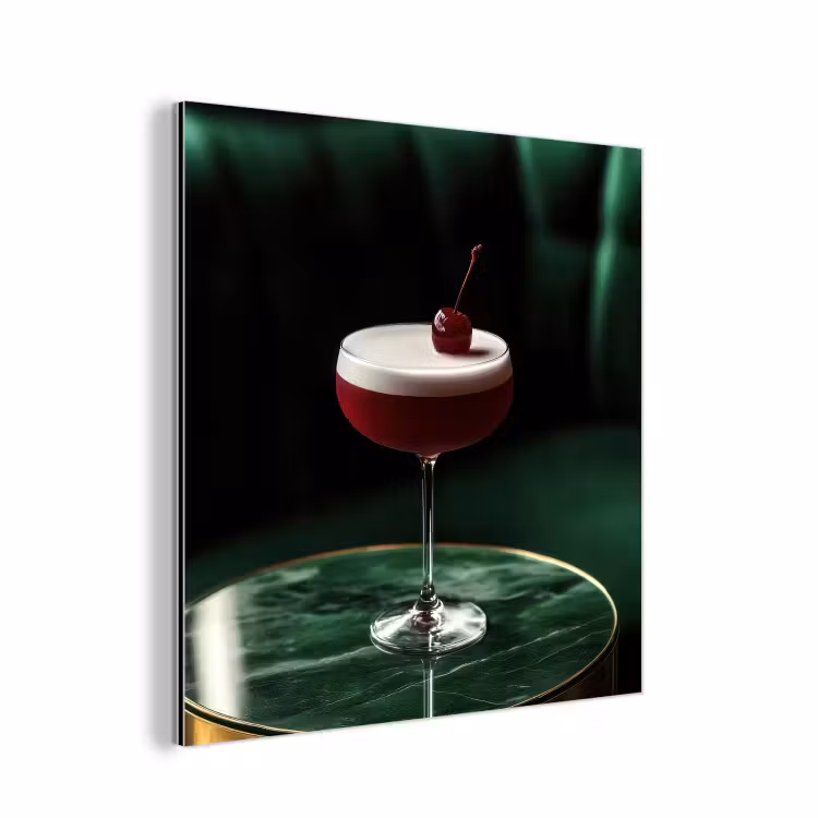 Aluminium schilderij - Kers - Cocktail - Rood - Marmer — 1