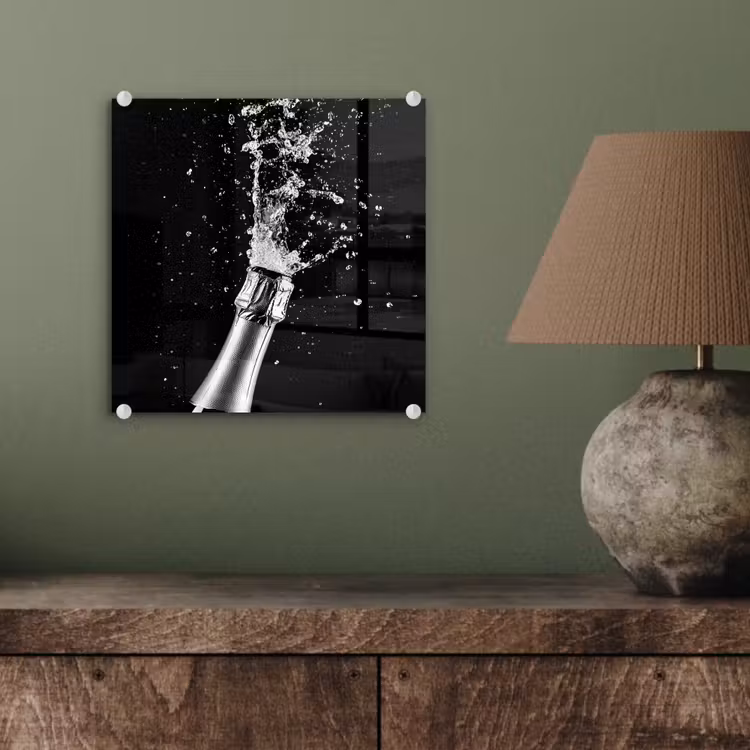 Glas schilderij - Champagne - Zwart - Spetters - Popping — 4