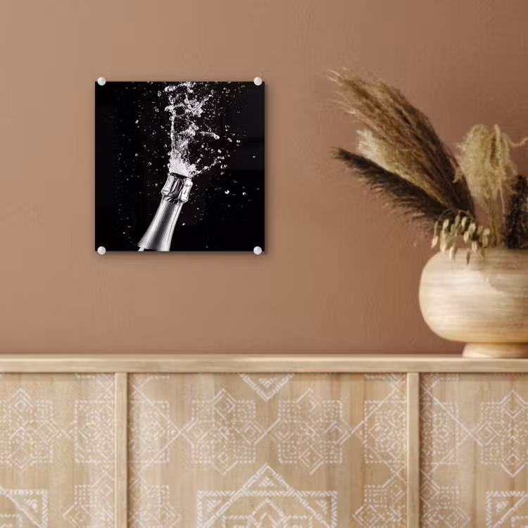 Glas schilderij - Champagne - Zwart - Spetters - Popping — 6