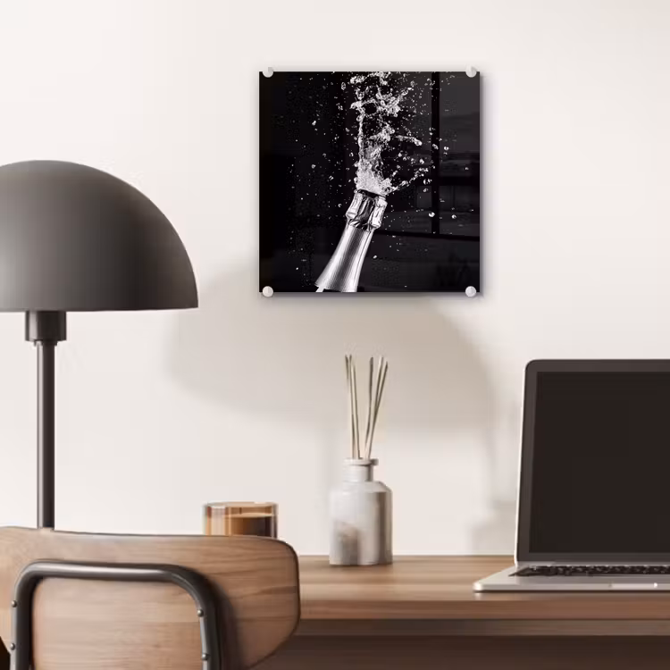 Glas schilderij - Champagne - Zwart - Spetters - Popping — 7