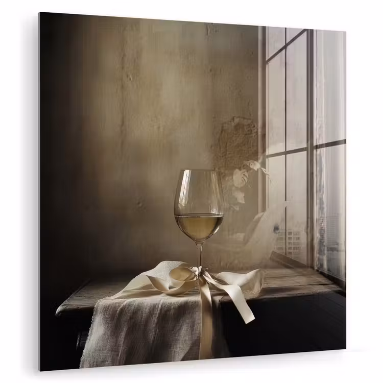 Glas schilderij - Strik - Beige - Witte - Wijn — 1
