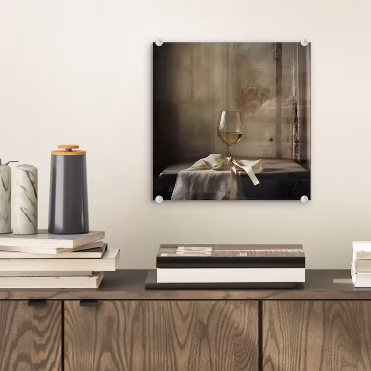 Glas schilderij - Strik - Beige - Witte - Wijn — 2
