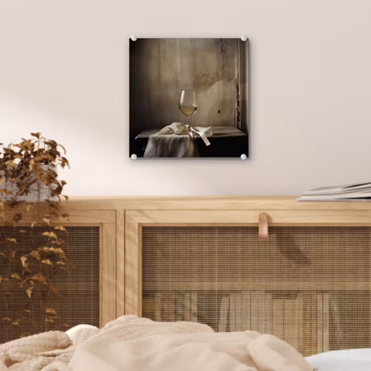 Glas schilderij - Strik - Beige - Witte - Wijn — 5