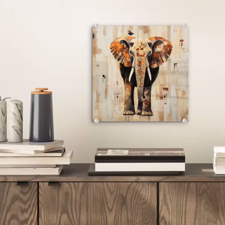 Glas schilderij - Olifant - Slurf - Mozaïek - Abstract — 2